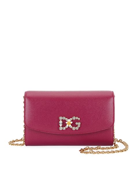 DOLCE GABBANA Dauphine Crystal Wallet On Chain Red